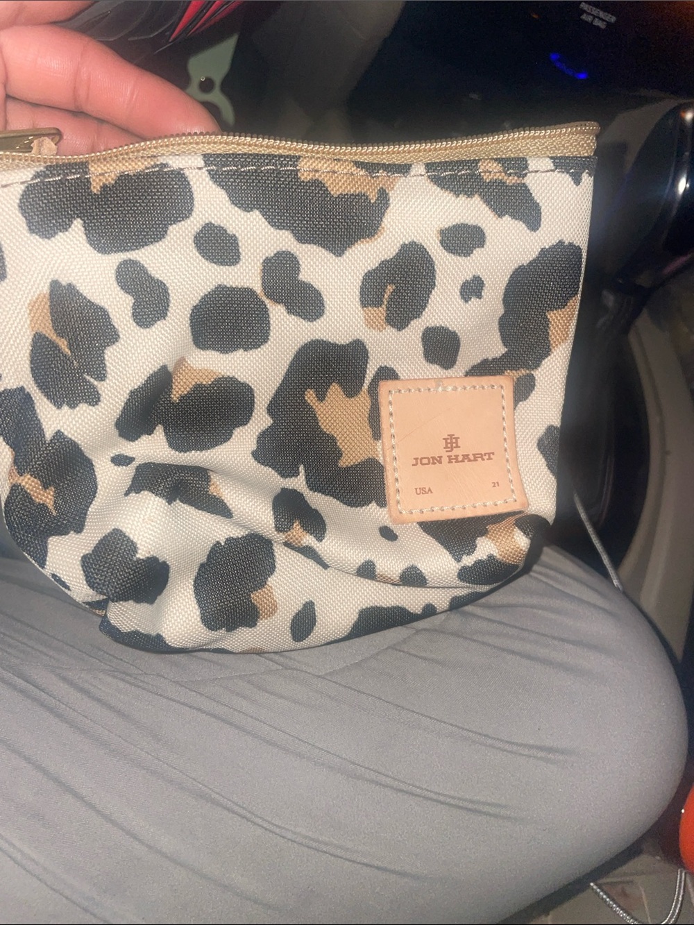 Leopard Print Cosmetic Pouch - Cream, Black & Tan